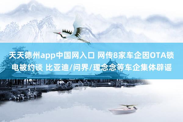 天天德州app中国网入口 网传8家车企因OTA锁电被约谈 比亚迪/问界/理念念等车企集体辟谣