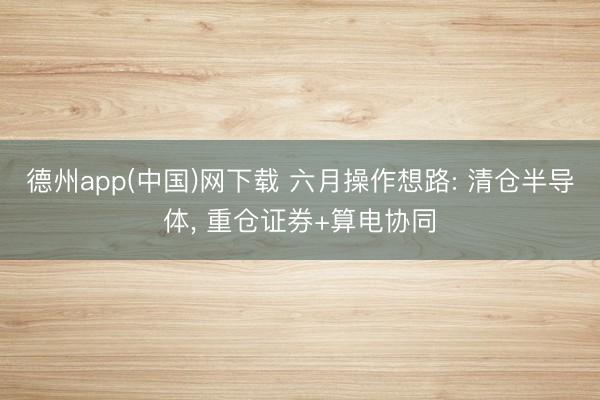 德州app(中国)网下载 六月操作想路: 清仓半导体， 重仓证券+算电协同