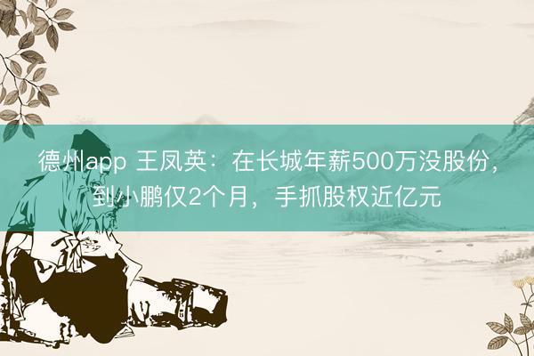 德州app 王凤英：在长城年薪500万没股份，到小鹏仅2个月，手抓股权近亿元