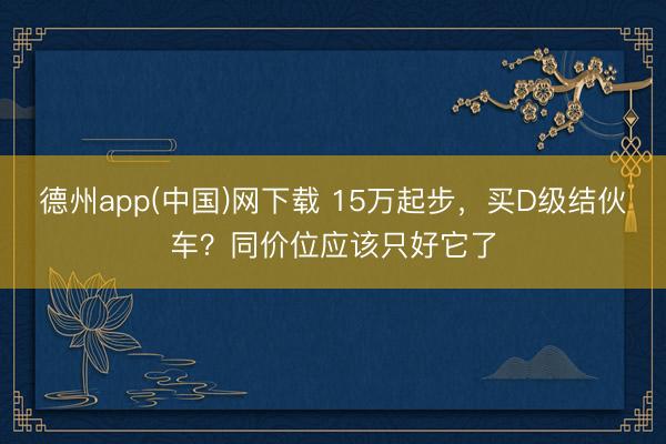 德州app(中国)网下载 15万起步，买D级结伙车？同价位应该只好它了
