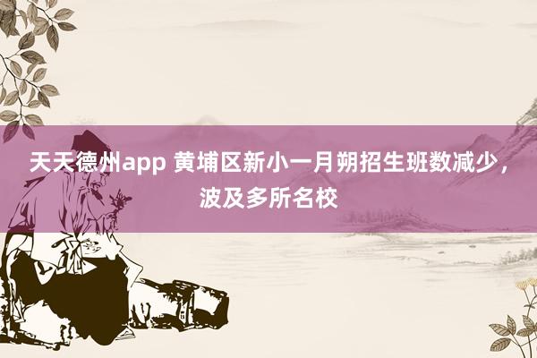 天天德州app 黄埔区新小一月朔招生班数减少，波及多所名校